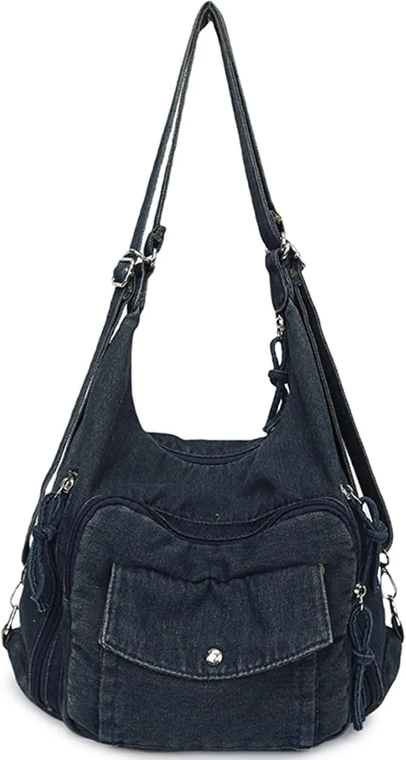 Teclado Denim Backpack Casual Crossbody Bag Messenger Bag Shoulder Bag Hobo Bag Travel Daypacks (Dark Blue)