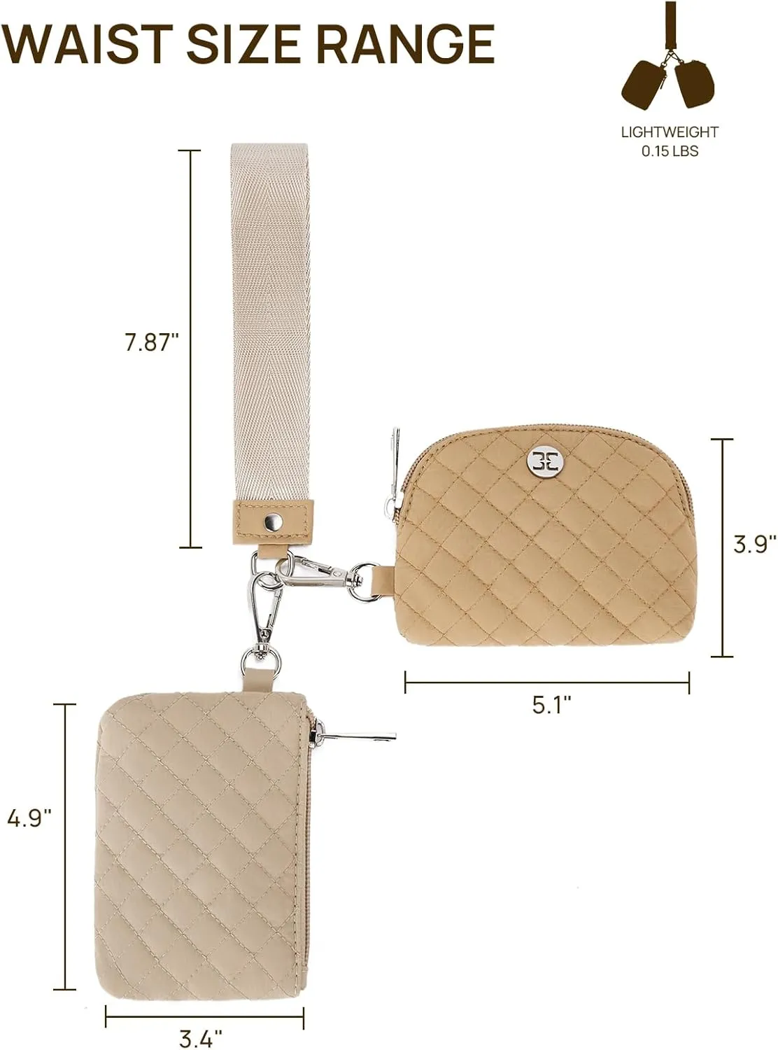 Telena Mini Zip Around Wristlet Wallets for Women Coin Purse Keychain Dual Pouch Wallet Light Brown