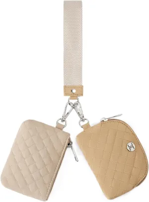 Telena Mini Zip Around Wristlet Wallets for Women Coin Purse Keychain Dual Pouch Wallet Light Brown