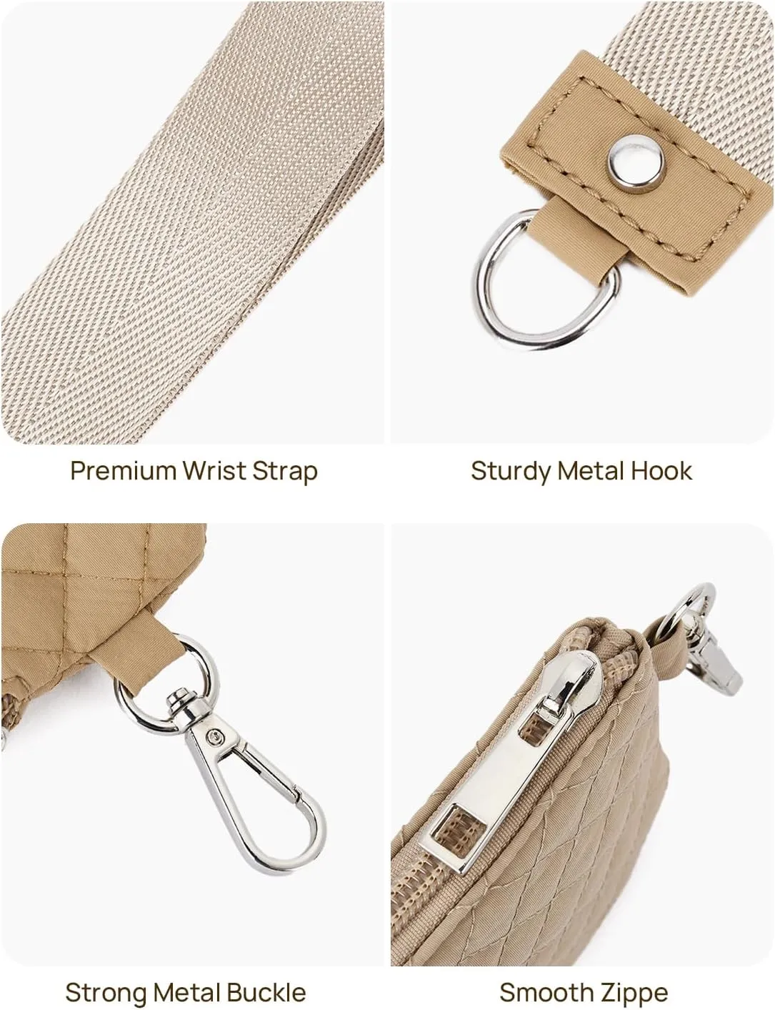 Telena Mini Zip Around Wristlet Wallets for Women Coin Purse Keychain Dual Pouch Wallet Light Brown