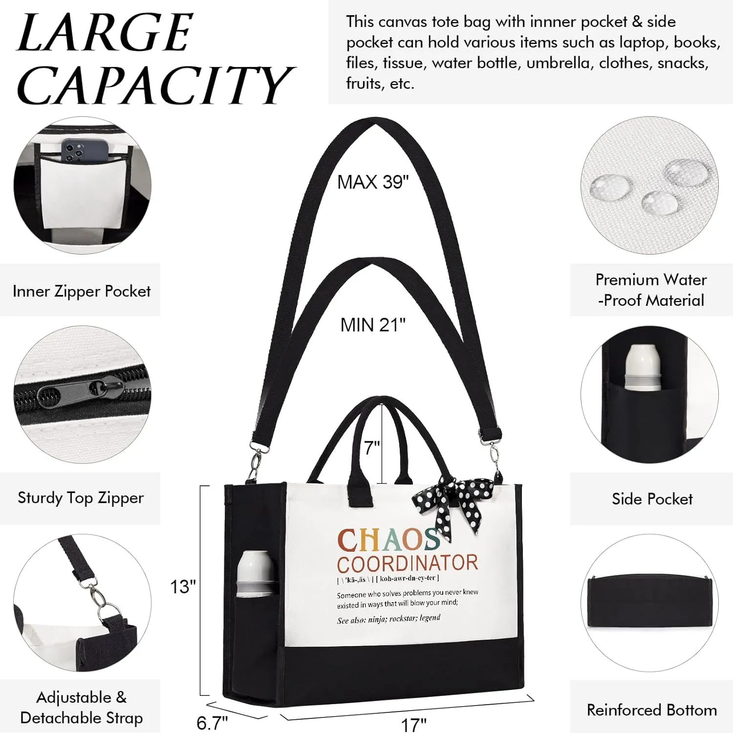 Thank You Gifts for Women, Administrative Professional Day Gifts, Chaos Coordinator Gifts for Coworker Boss Lady Manager Nurse Employee Teacher Appreciation Gifts Birthday - Canvas Tote Bag Makeup Bag