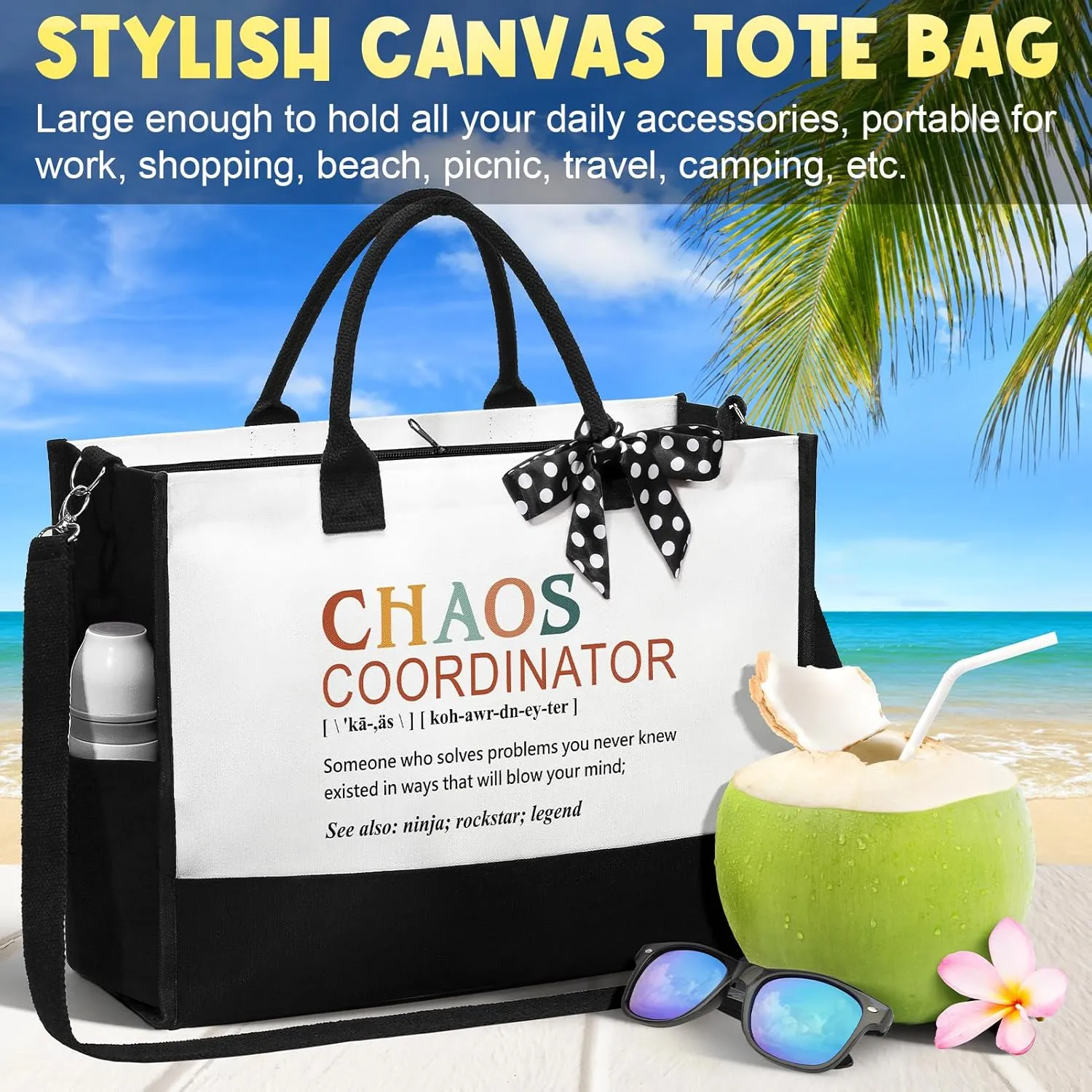Thank You Gifts for Women, Administrative Professional Day Gifts, Chaos Coordinator Gifts for Coworker Boss Lady Manager Nurse Employee Teacher Appreciation Gifts Birthday - Canvas Tote Bag Makeup Bag