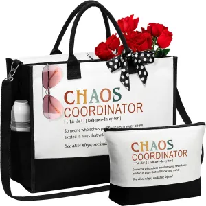 Thank You Gifts for Women, Administrative Professional Day Gifts, Chaos Coordinator Gifts for Coworker Boss Lady Manager Nurse Employee Teacher Appreciation Gifts Birthday - Canvas Tote Bag Makeup Bag
