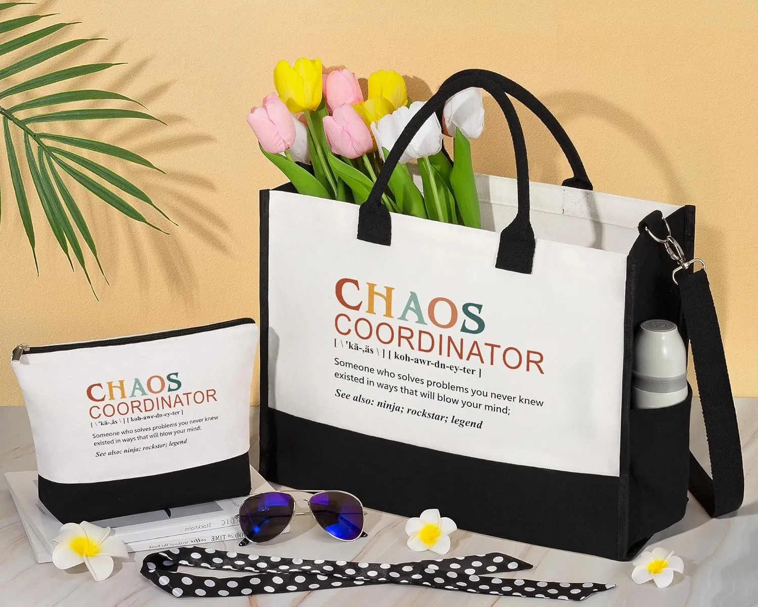 Thank You Gifts for Women, Administrative Professional Day Gifts, Chaos Coordinator Gifts for Coworker Boss Lady Manager Nurse Employee Teacher Appreciation Gifts Birthday - Canvas Tote Bag Makeup Bag
