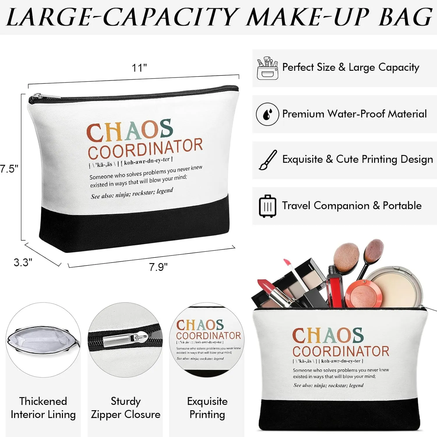 Thank You Gifts for Women, Administrative Professional Day Gifts, Chaos Coordinator Gifts for Coworker Boss Lady Manager Nurse Employee Teacher Appreciation Gifts Birthday - Canvas Tote Bag Makeup Bag