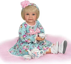 The Ashton-Drake Galleries So Truly Real Tea for Two Toddler Girl Doll Featuring A Finely Tailored Floral Ensemble and Comes with A 3-Piece Porcelain Tea Set and Picnic Blanket