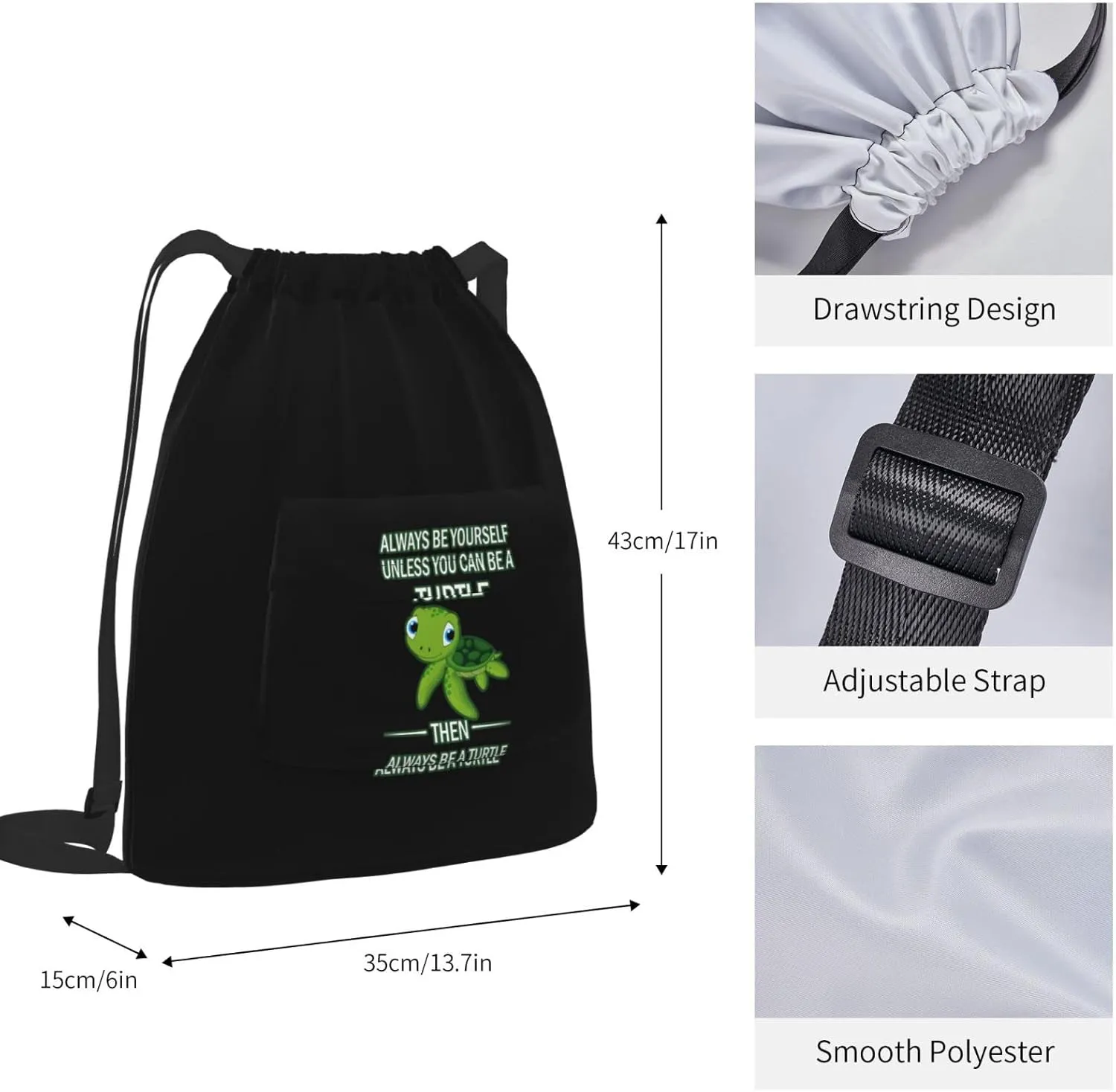 The New Drawstring Backpack Always Be A Turtle Gym String Bag Sport Sack Storage Bag Beach Knapsack