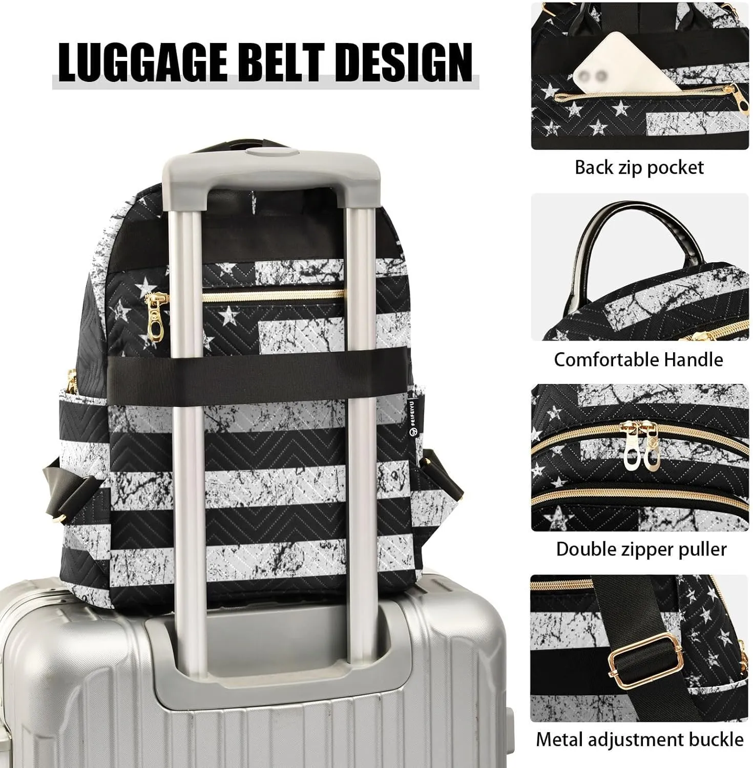 Thin Gray Silver Line Flag Mini Backpack for Women, Travel Backpack Purse for Ladies Fashion Shoulder Bag Daypack Travel Bag