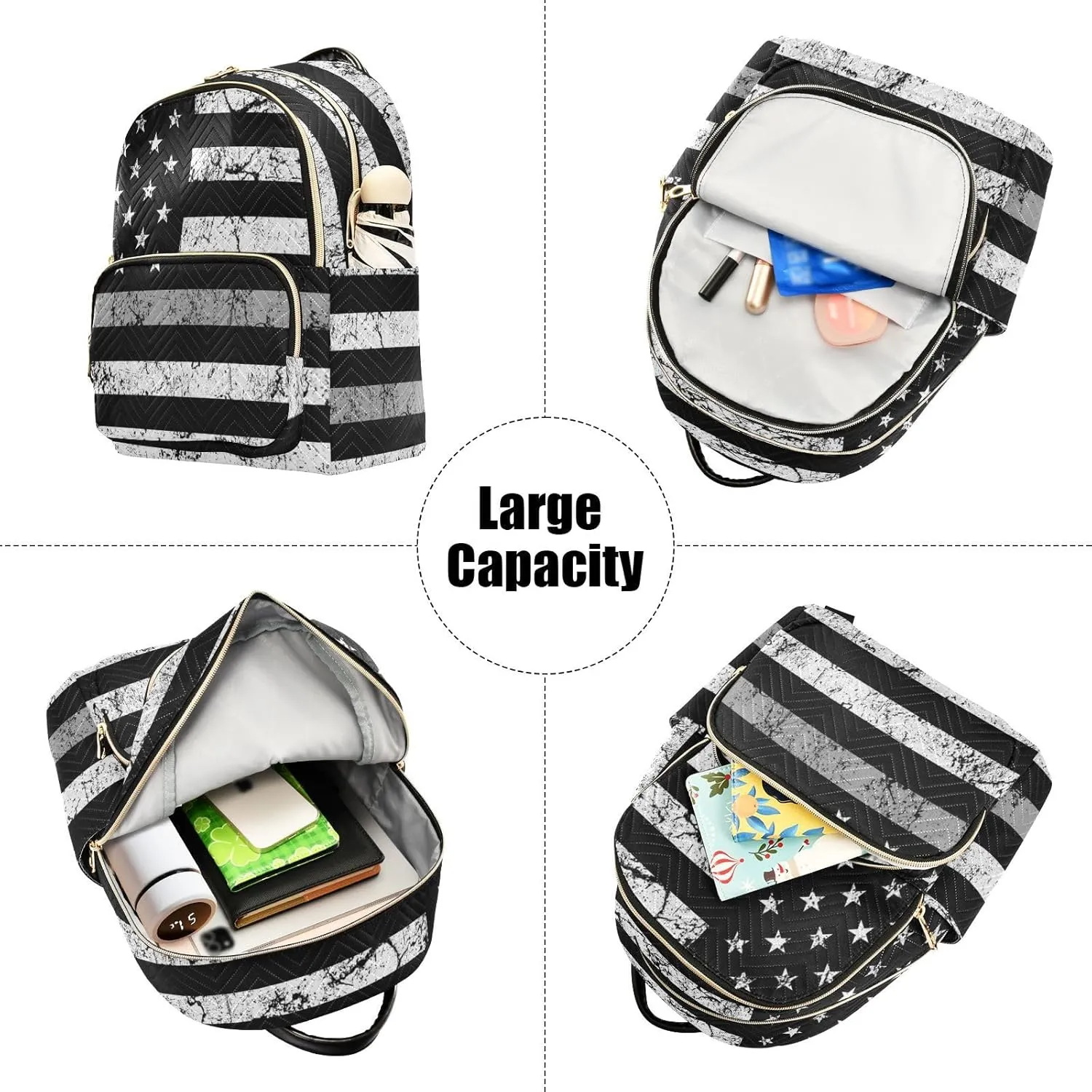 Thin Gray Silver Line Flag Mini Backpack for Women, Travel Backpack Purse for Ladies Fashion Shoulder Bag Daypack Travel Bag