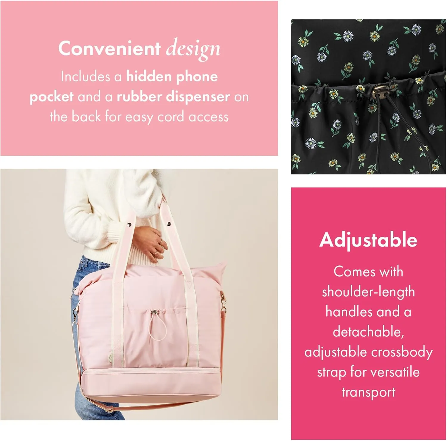 Thirty-One Gifts Deluxe Travel Tote Bag, Multiple-Pocket Tote Bag for Travel and Work, Ditzy Daisy