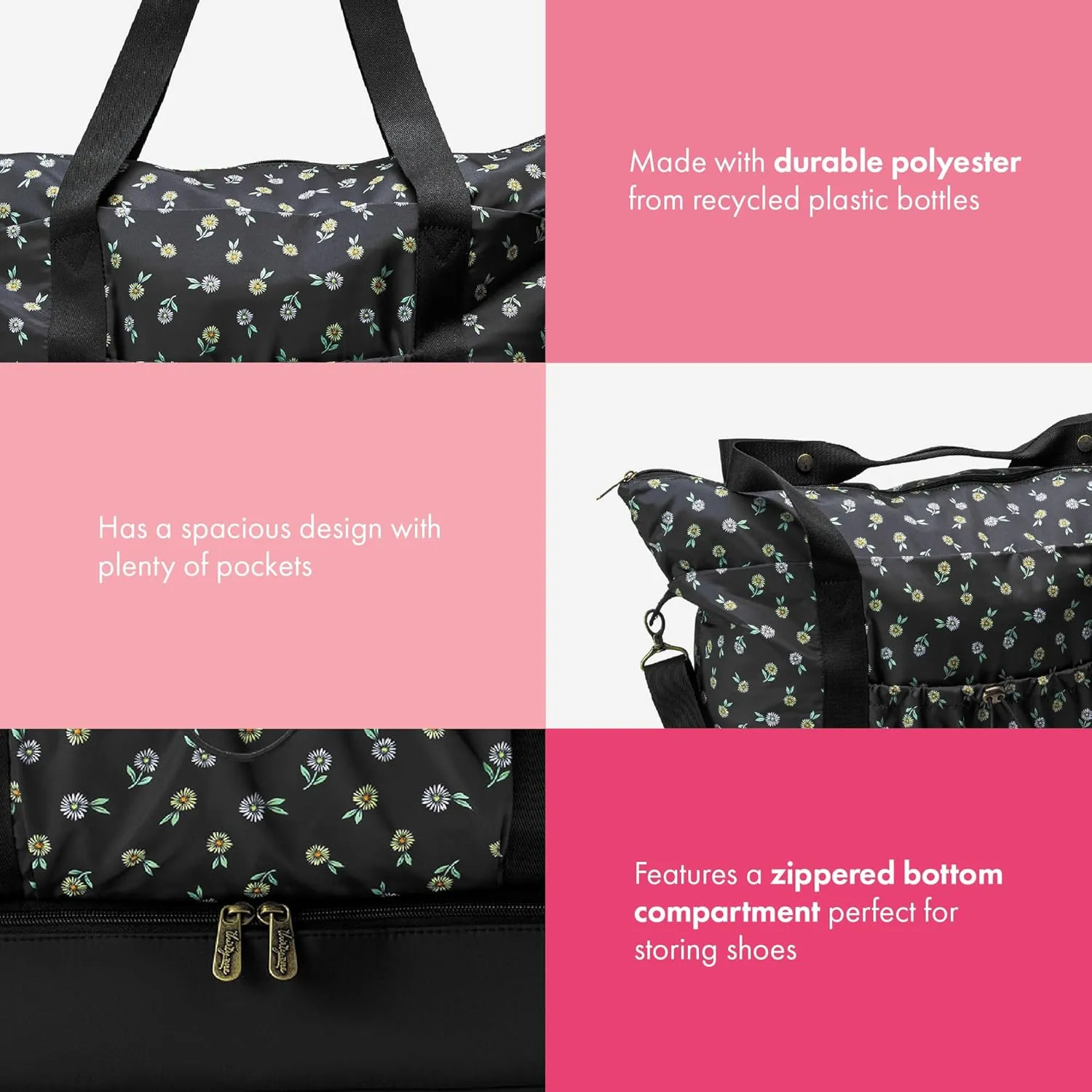 Thirty-One Gifts Deluxe Travel Tote Bag, Multiple-Pocket Tote Bag for Travel and Work, Ditzy Daisy