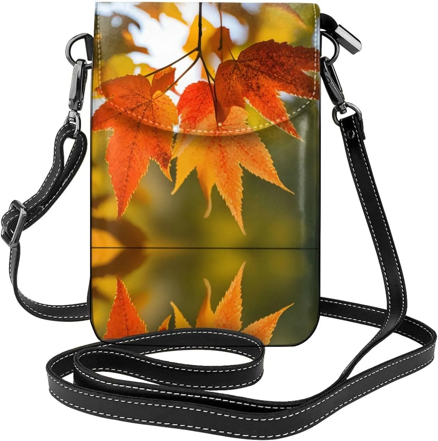 Three Red Maple Leaves Small Crossbody Bags, Printed Cell Phone Purse with Card Slots, Shoulder Handbag with Strap