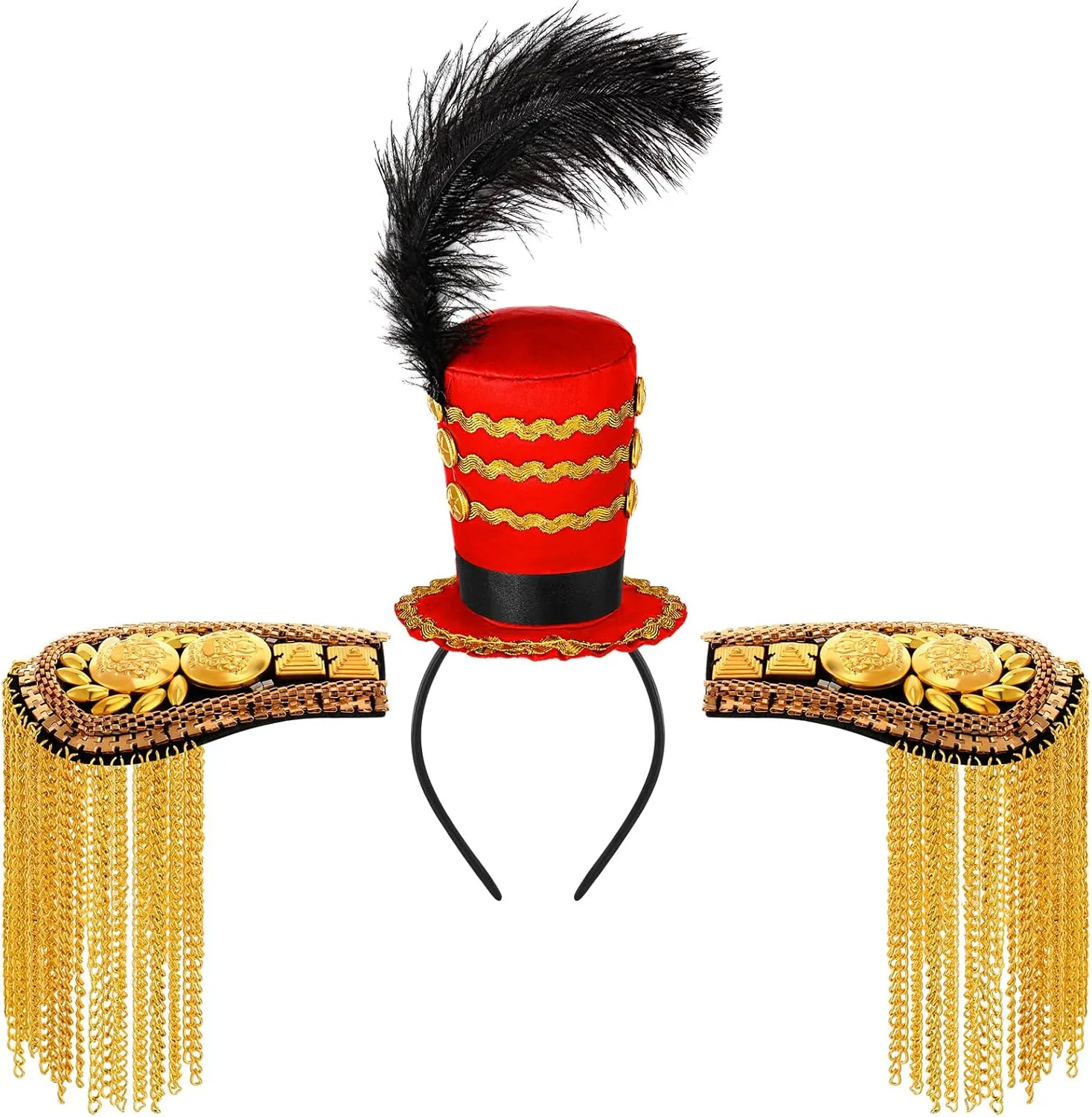 Tigeen Ringmaster Costume for Women Ringmaster Hat Gold Shoulder Epaulettes Circus Lion Tamer Majorette Mini Soldier Headband
