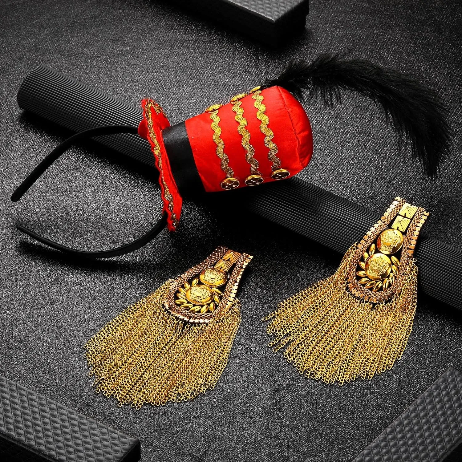 Tigeen Ringmaster Costume for Women Ringmaster Hat Gold Shoulder Epaulettes Circus Lion Tamer Majorette Mini Soldier Headband