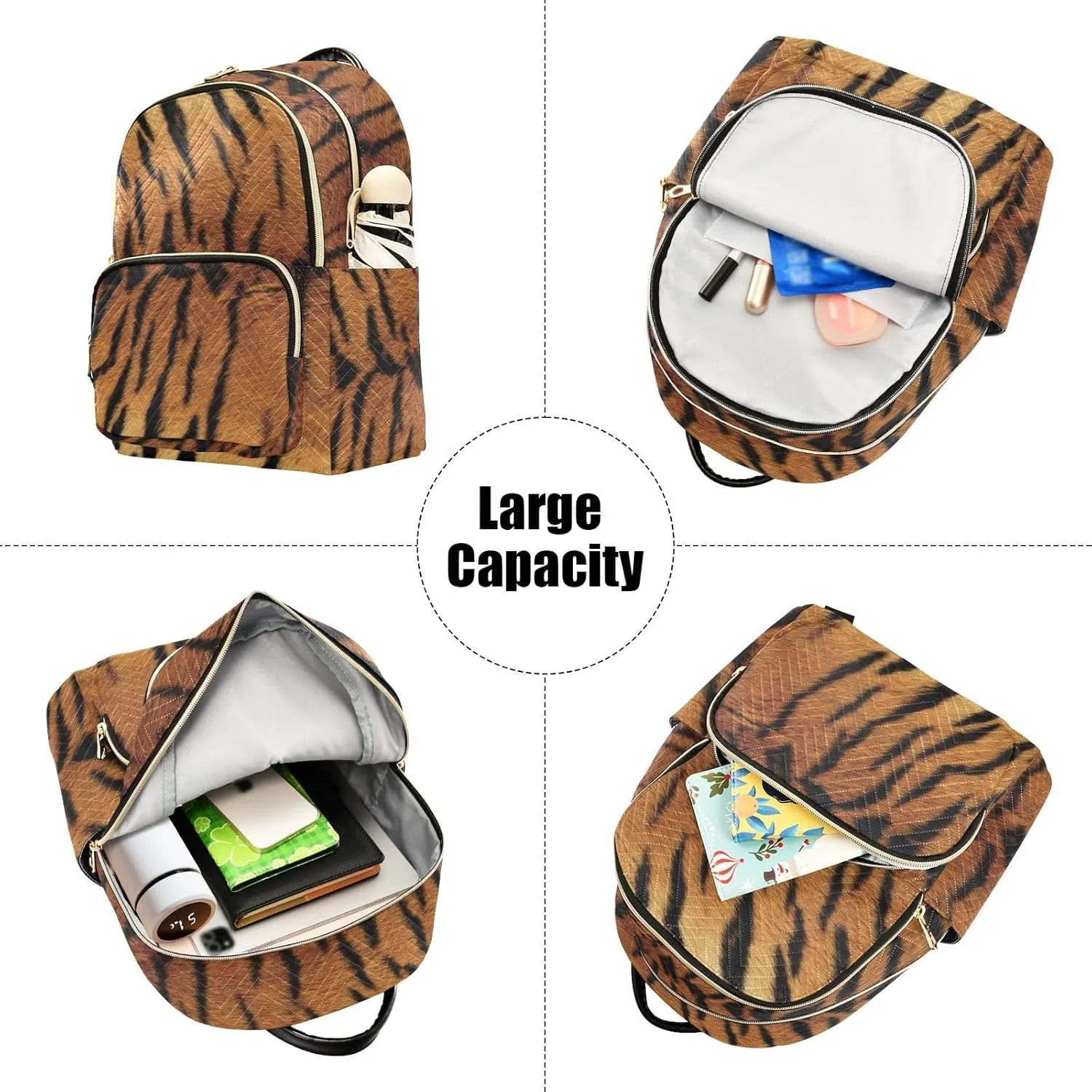 Tiger Skin Mini Backpack for Women, Travel Backpack Purse Daypack Shoulder Bag for Ladies