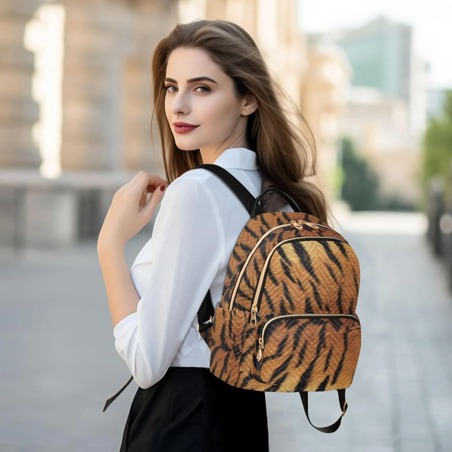 Tiger Skin Mini Backpack for Women, Travel Backpack Purse Daypack Shoulder Bag for Ladies