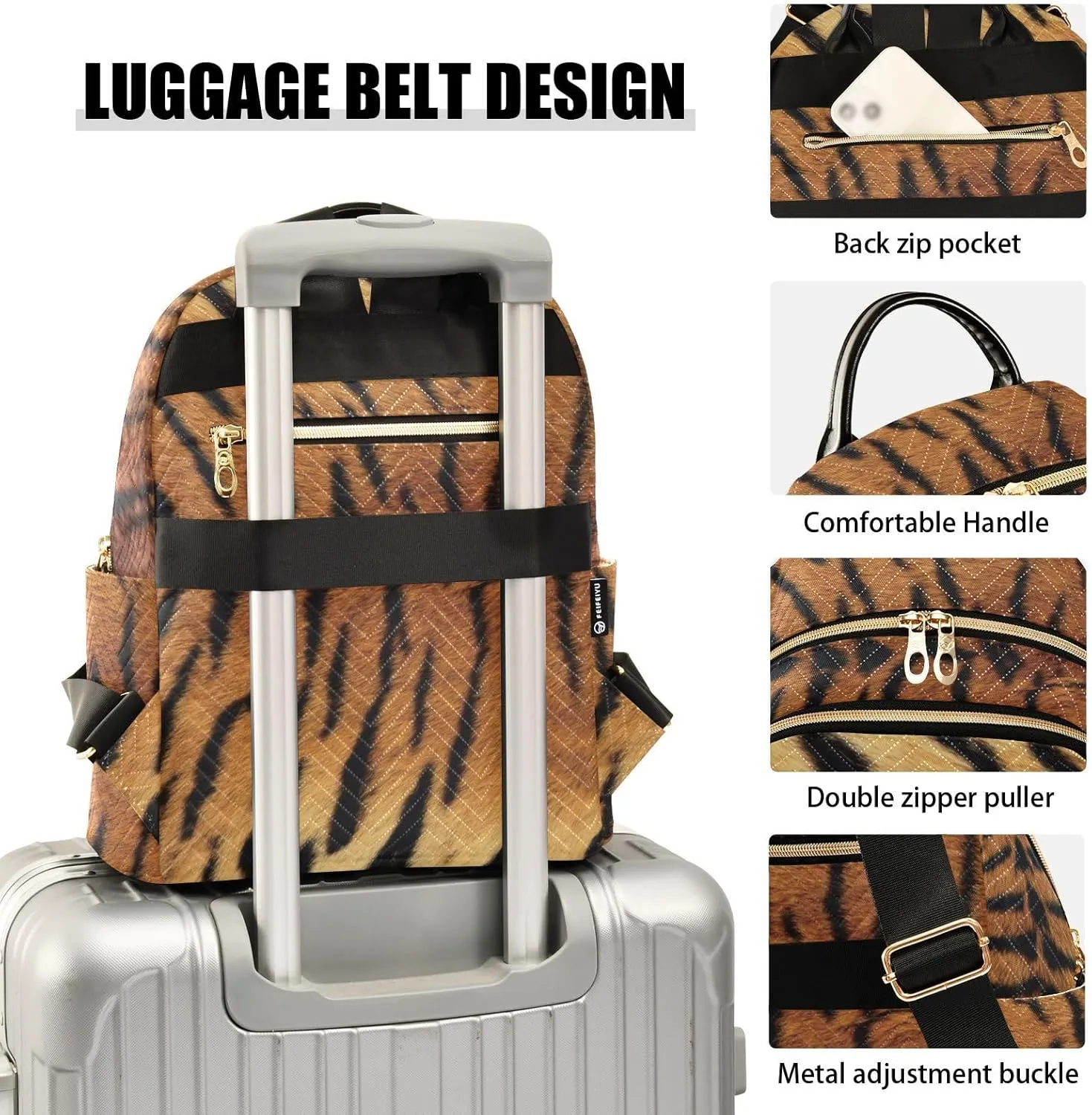Tiger Skin Mini Backpack for Women, Travel Backpack Purse Daypack Shoulder Bag for Ladies