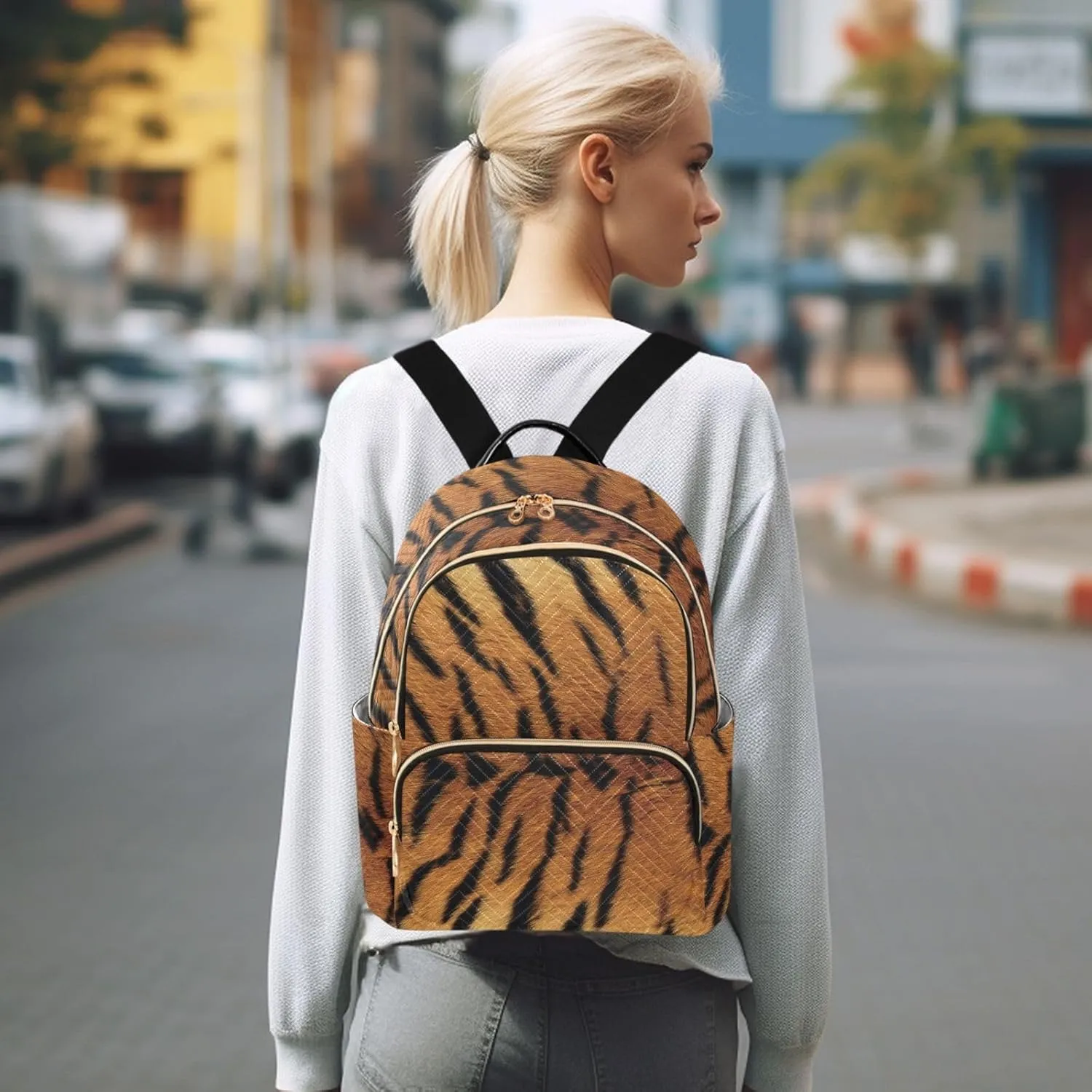 Tiger Skin Mini Backpack for Women, Travel Backpack Purse Daypack Shoulder Bag for Ladies