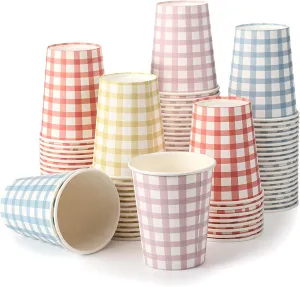 Tioncy 9 oz Gingham Paper Drinking Cups, 100 Pieces, 4 Colors, Checkered Cups for Hot Cold Beverage, Birthday Party, Travel, Picnic
