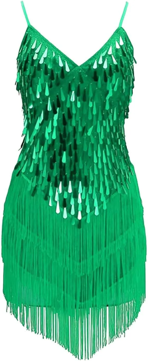 Toddle Kids Sequin Fringe Dress Sparkling Tassel Sleeveless Dress Little Girls Dance Wear Party Latin Dance Dress