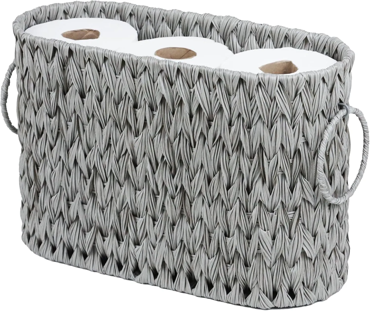 Toilet Paper Storage - Waterproof Wicker Basket for Bathroom, Holds 6 Rolls