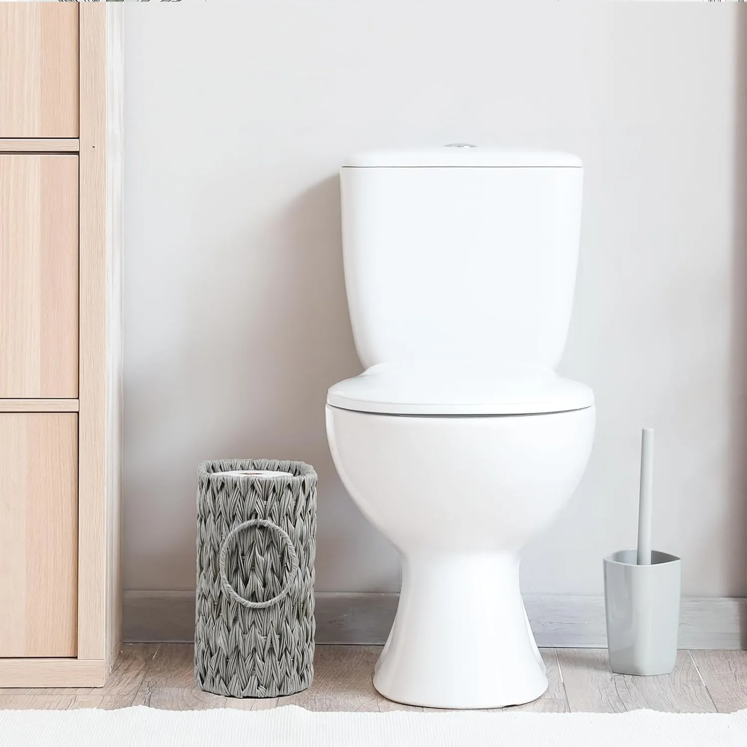 Toilet Paper Storage - Waterproof Wicker Basket for Bathroom, Holds 6 Rolls