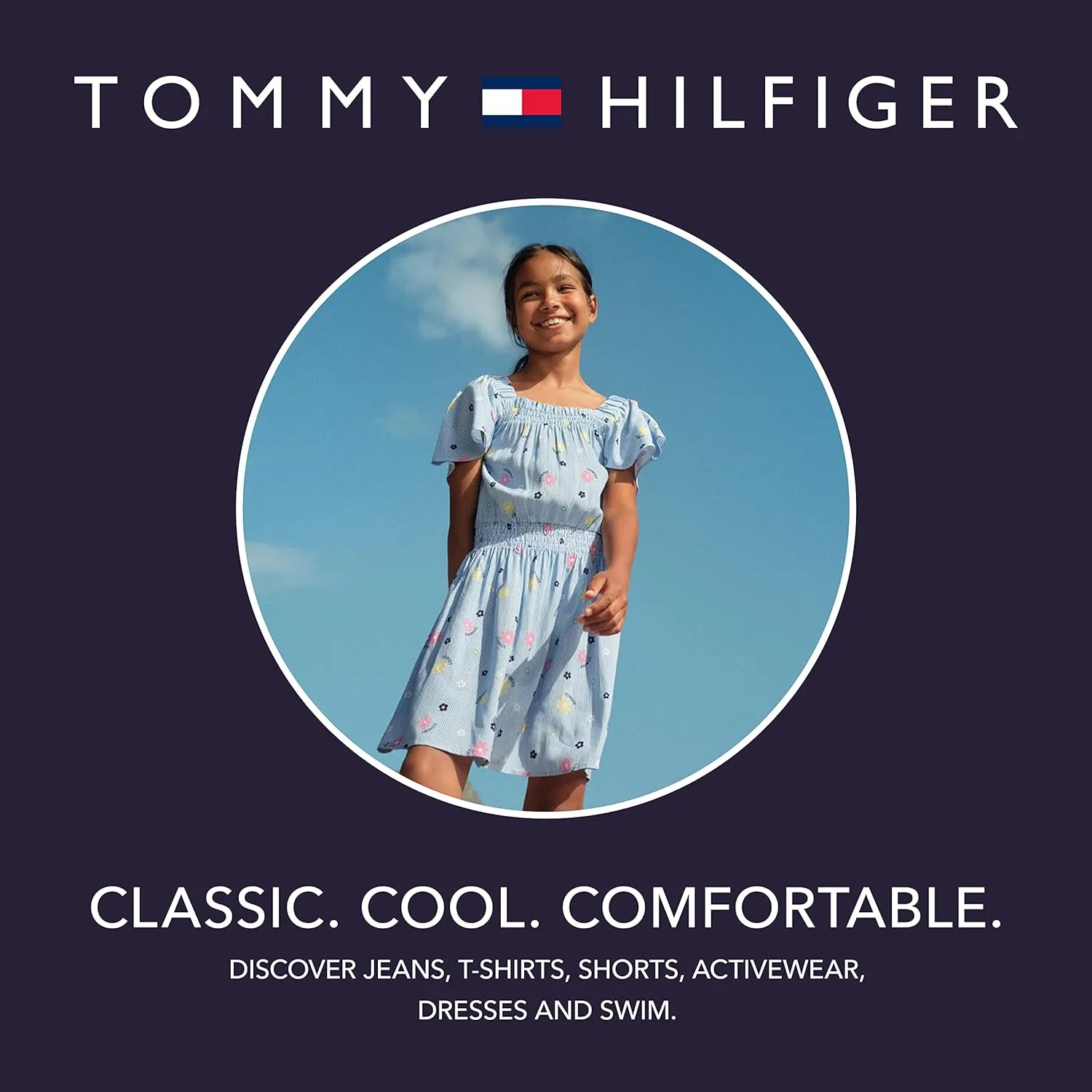 Tommy Hilfiger Girl's Short Sleeve T-shirt With Flag Logo, Cotton Blend Tee With Tagless Interior