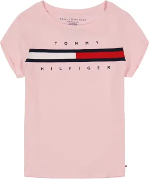Tommy Hilfiger Girl's Short Sleeve T-shirt With Flag Logo, Cotton Blend Tee With Tagless Interior