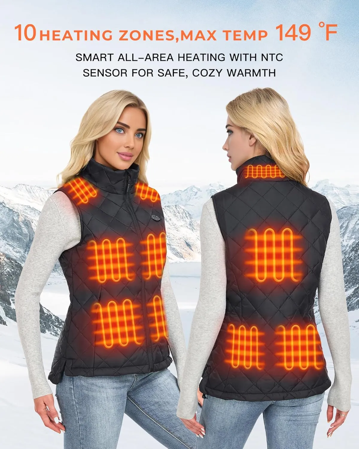 Topdot Heated Vest Women with 16000mAh 7.4V Battery Pack Included, Lights-Out Design 8 Heating Zones Women's Heated Vest