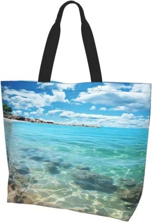Tote Bag for Women Grocery Bag Reusable Aesthetic Shopping Bags Scenic sea water Beach Handbag