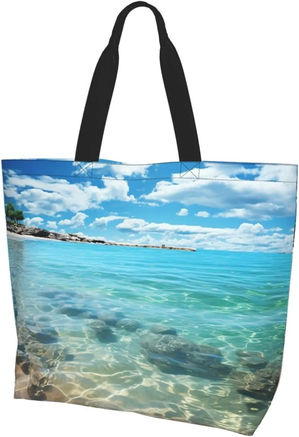 Tote Bag for Women Grocery Bag Reusable Aesthetic Shopping Bags Scenic sea water Beach Handbag