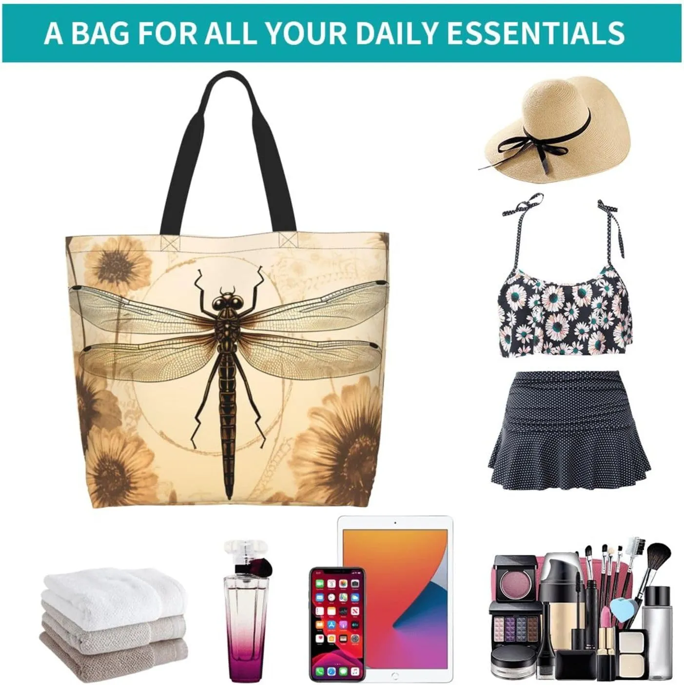 Tote Bag for Women Grocery Bag Reusable Shopping Bag Elephant in the Forest Handbag Foldable Shoulder Bag