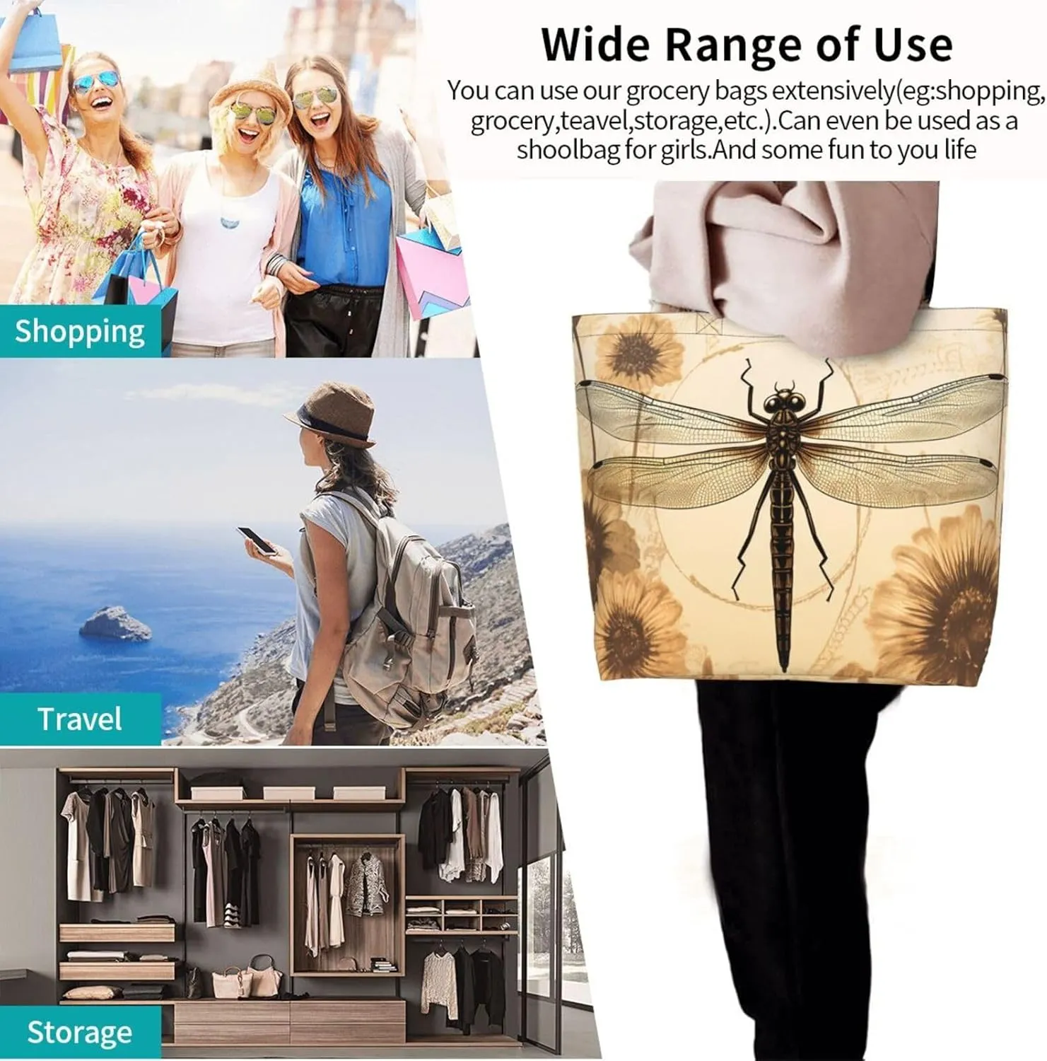 Tote Bag for Women Grocery Bag Reusable Shopping Bag Elephant in the Forest Handbag Foldable Shoulder Bag