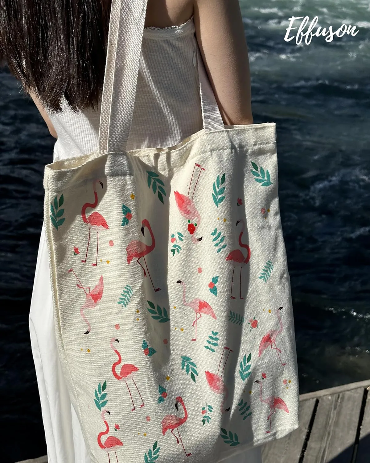 Tote Bag for Women, Large Two Sided Printing Tote Bags with Zipper, Cute Aesthetic Floral Canvas Tote with Pocket