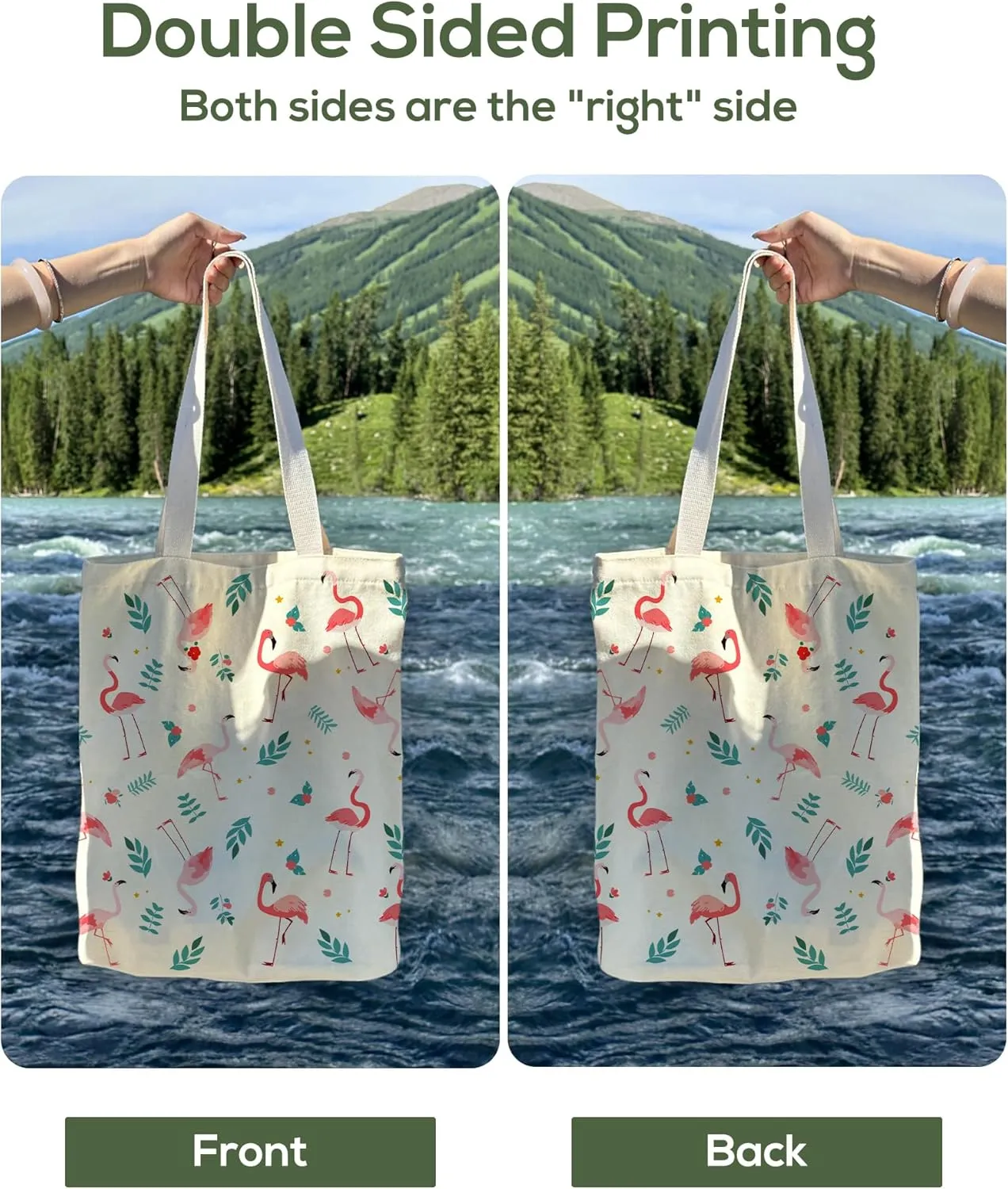 Tote Bag for Women, Large Two Sided Printing Tote Bags with Zipper, Cute Aesthetic Floral Canvas Tote with Pocket
