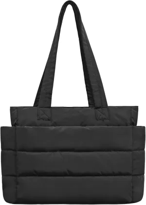 Tote Bag for Women with Zipper, Soft Lightweight Puffy Bag with Compartment, Quilted Handbag for Travel, Work, Sport