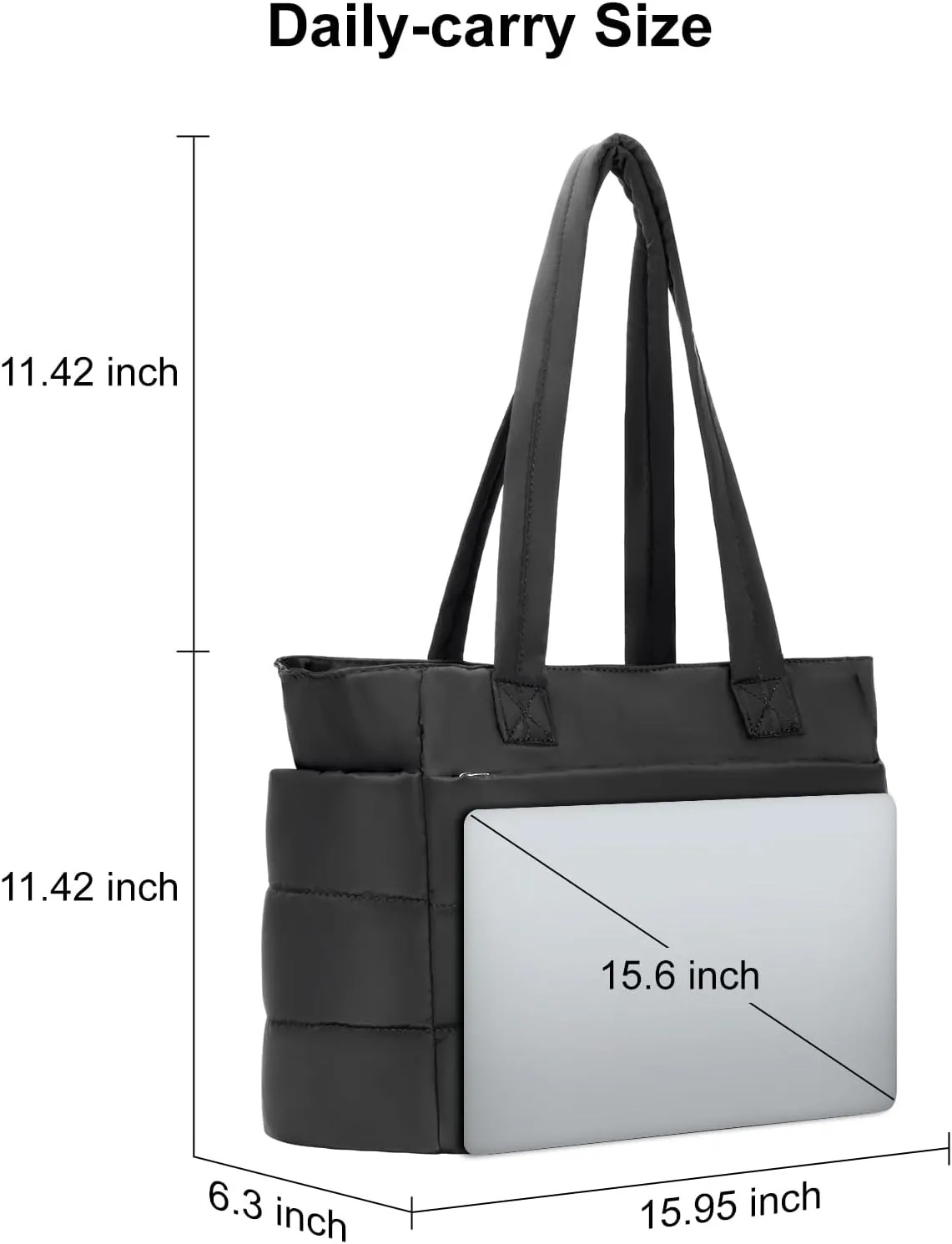 Tote Bag for Women with Zipper, Soft Lightweight Puffy Bag with Compartment, Quilted Handbag for Travel, Work, Sport