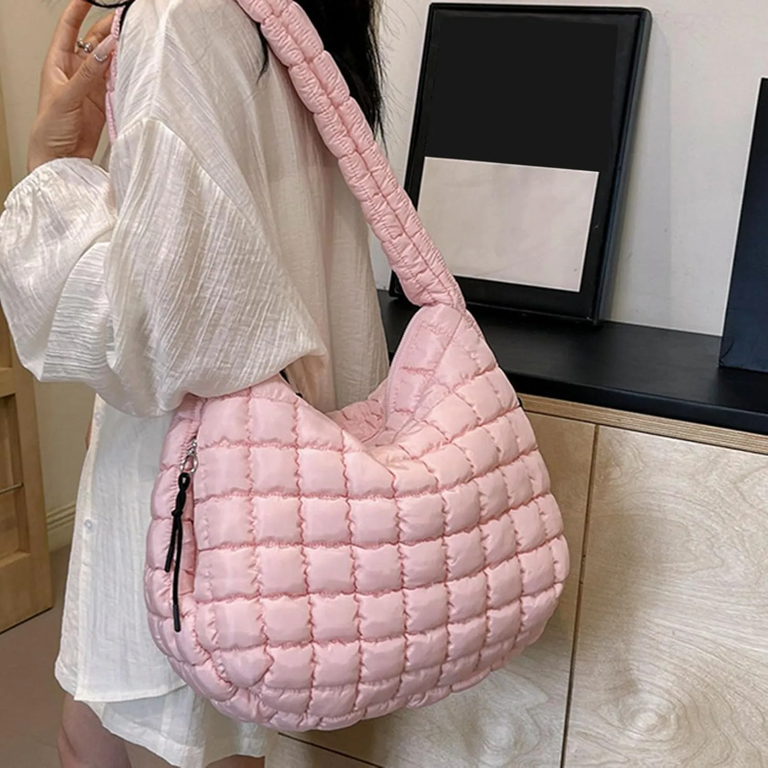 Tote Bag For Women Work Large Quilted Carryall Puffer Shoulder Bag Lightweight Quilted Padding Hobo Bag Quilted Bag