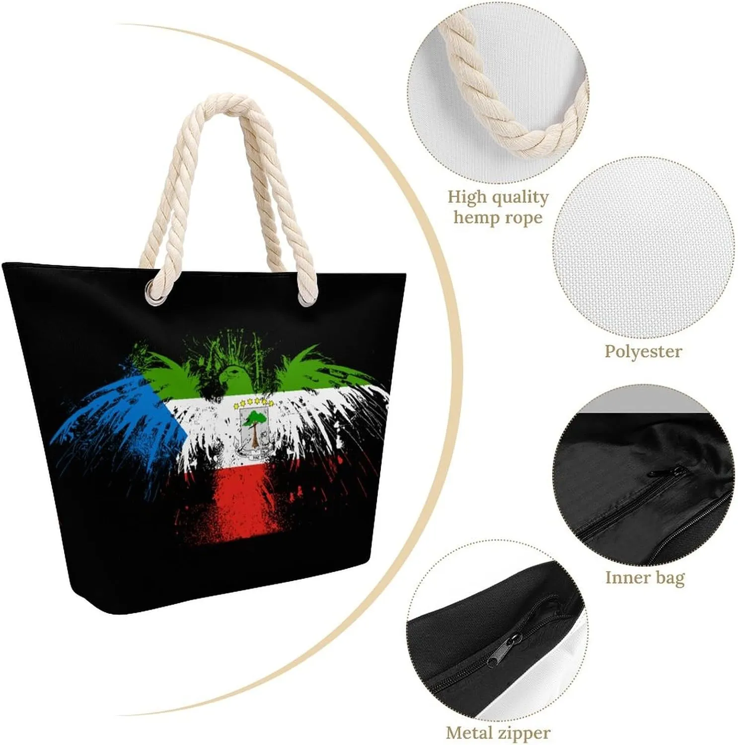 Tote Bag Large Handles Beach Bag with Zipper for Shopping Groceries Travel Outdoors Swim Pool Bag