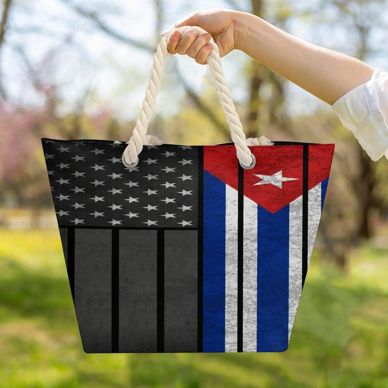 Tote Bag Large Handles Beach Bag with Zipper for Shopping Groceries Travel Outdoors Swim Pool Bag