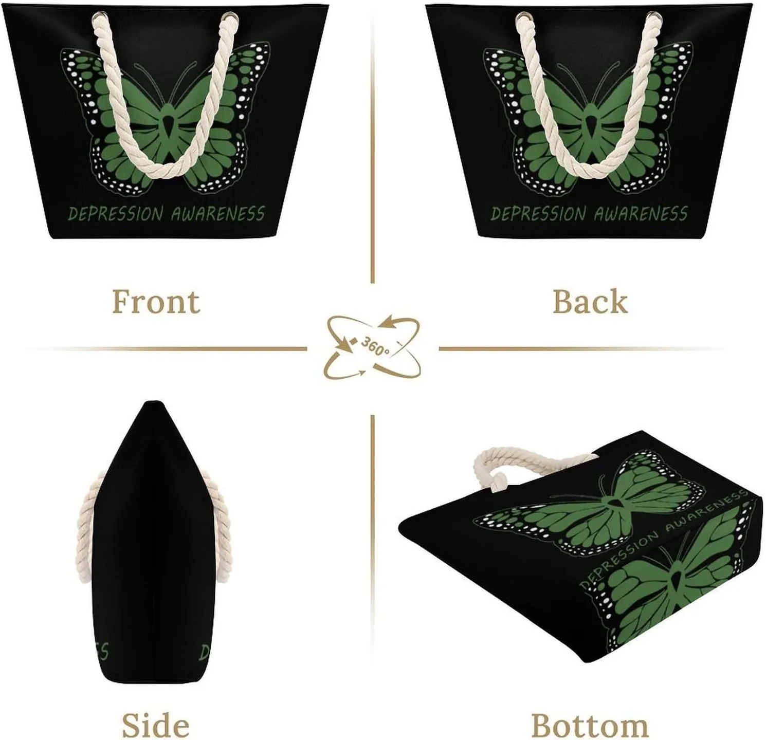 Tote Bag Large Handles Beach Bag with Zipper for Shopping Groceries Travel Outdoors Swim Pool Bag