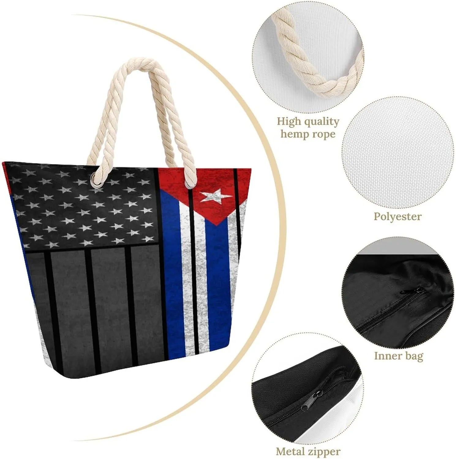 Tote Bag Large Handles Beach Bag with Zipper for Shopping Groceries Travel Outdoors Swim Pool Bag