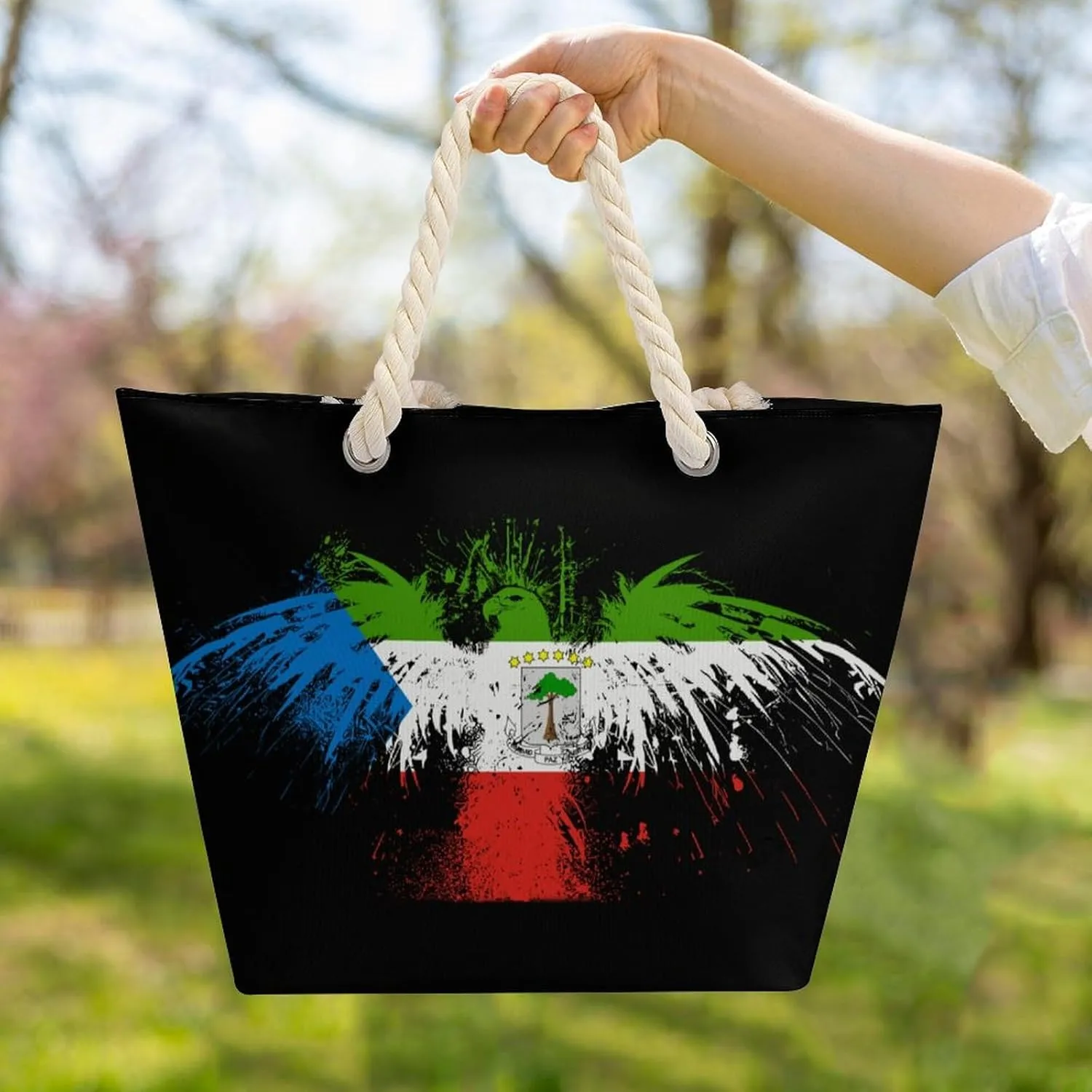 Tote Bag Large Handles Beach Bag with Zipper for Shopping Groceries Travel Outdoors Swim Pool Bag