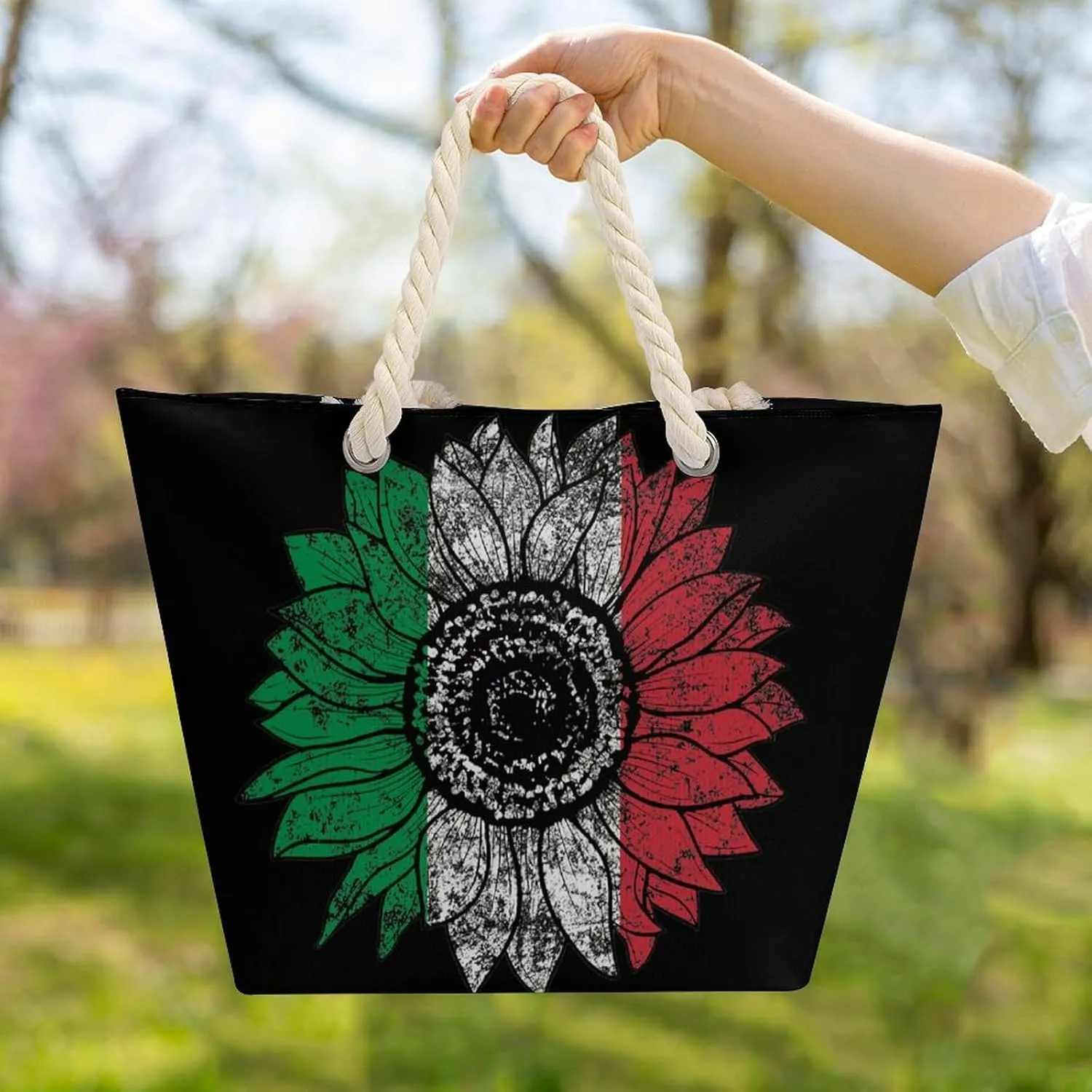 Tote Bag Large Handles Beach Bag with Zipper for Shopping Groceries Travel Outdoors Swim Pool Bag