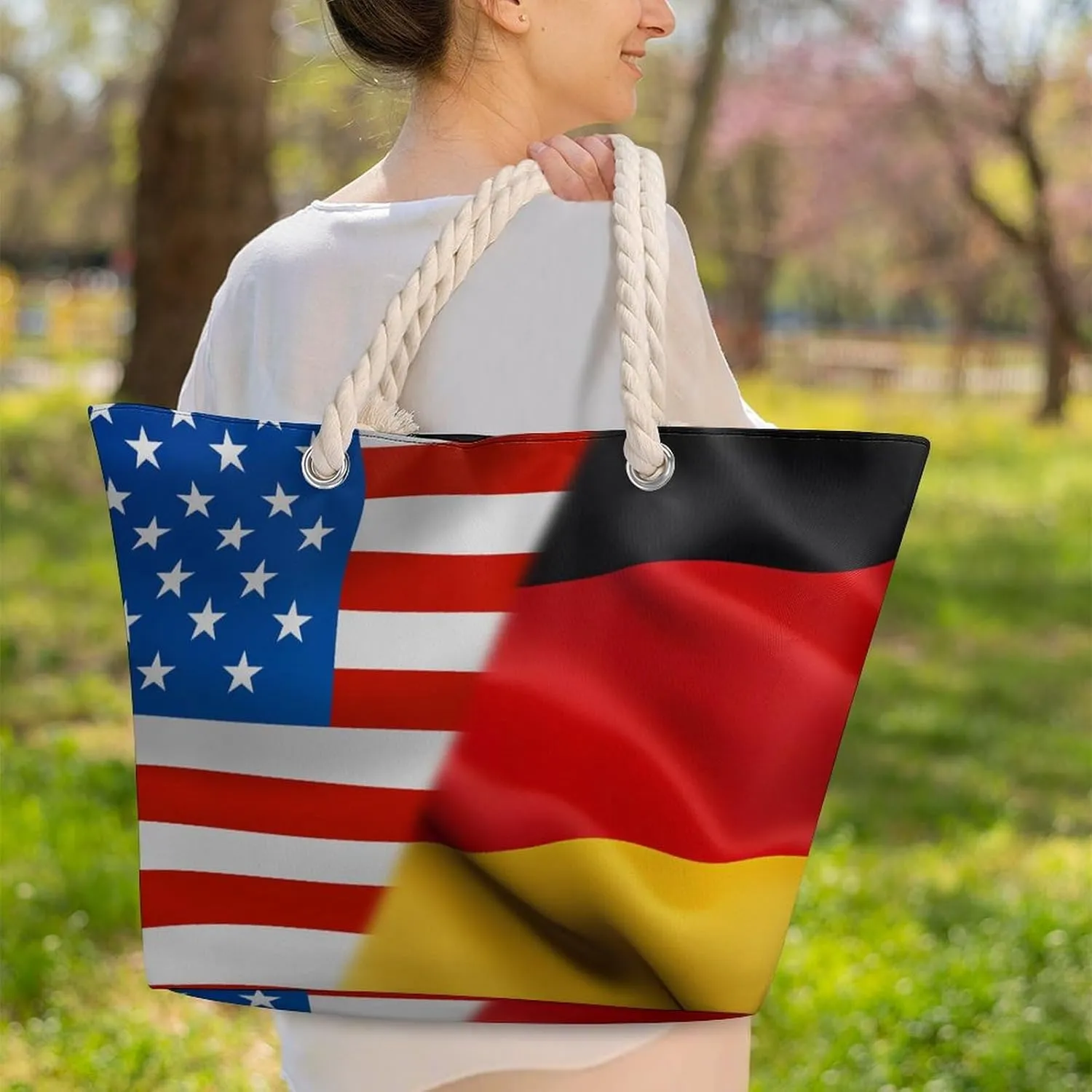 Tote Bag Large Handles Beach Bag with Zipper for Shopping Groceries Travel Outdoors Swim Pool Bag