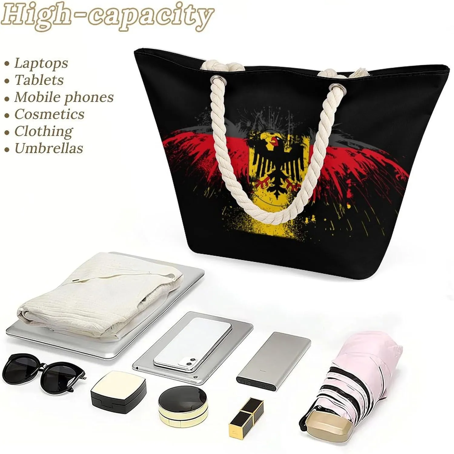 Tote Bag Large Handles Beach Bag with Zipper for Shopping Groceries Travel Outdoors Swim Pool Bag