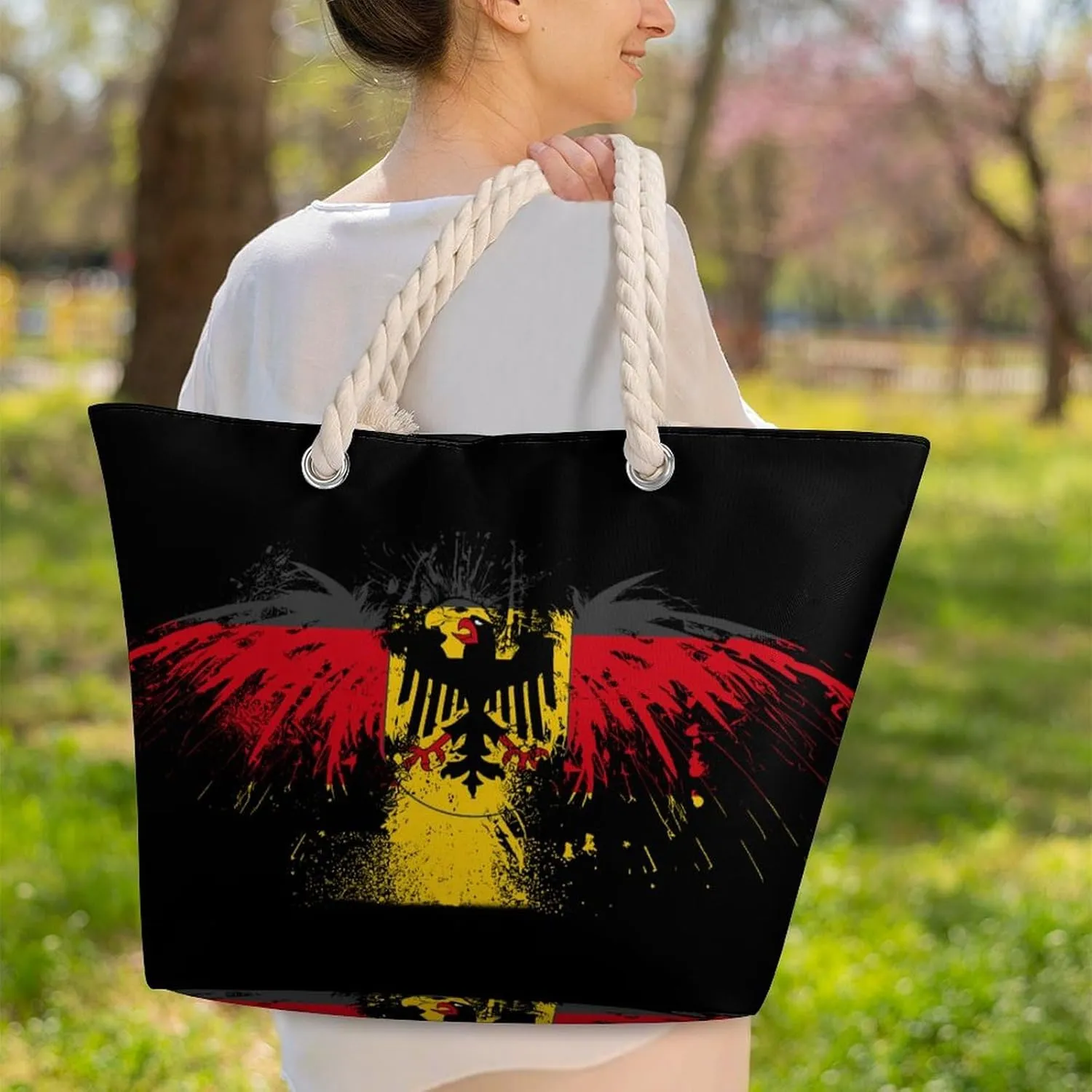 Tote Bag Large Handles Beach Bag with Zipper for Shopping Groceries Travel Outdoors Swim Pool Bag