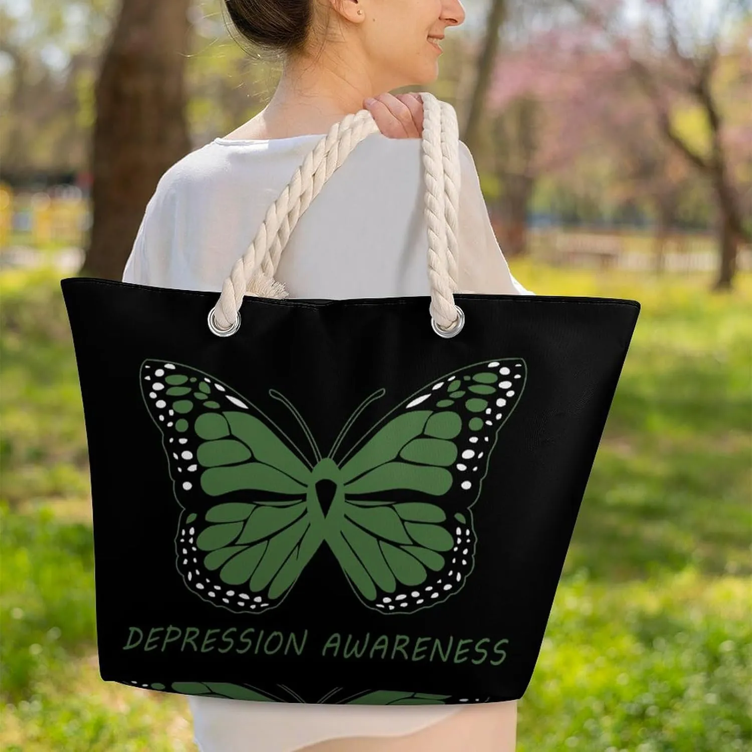 Tote Bag Large Handles Beach Bag with Zipper for Shopping Groceries Travel Outdoors Swim Pool Bag