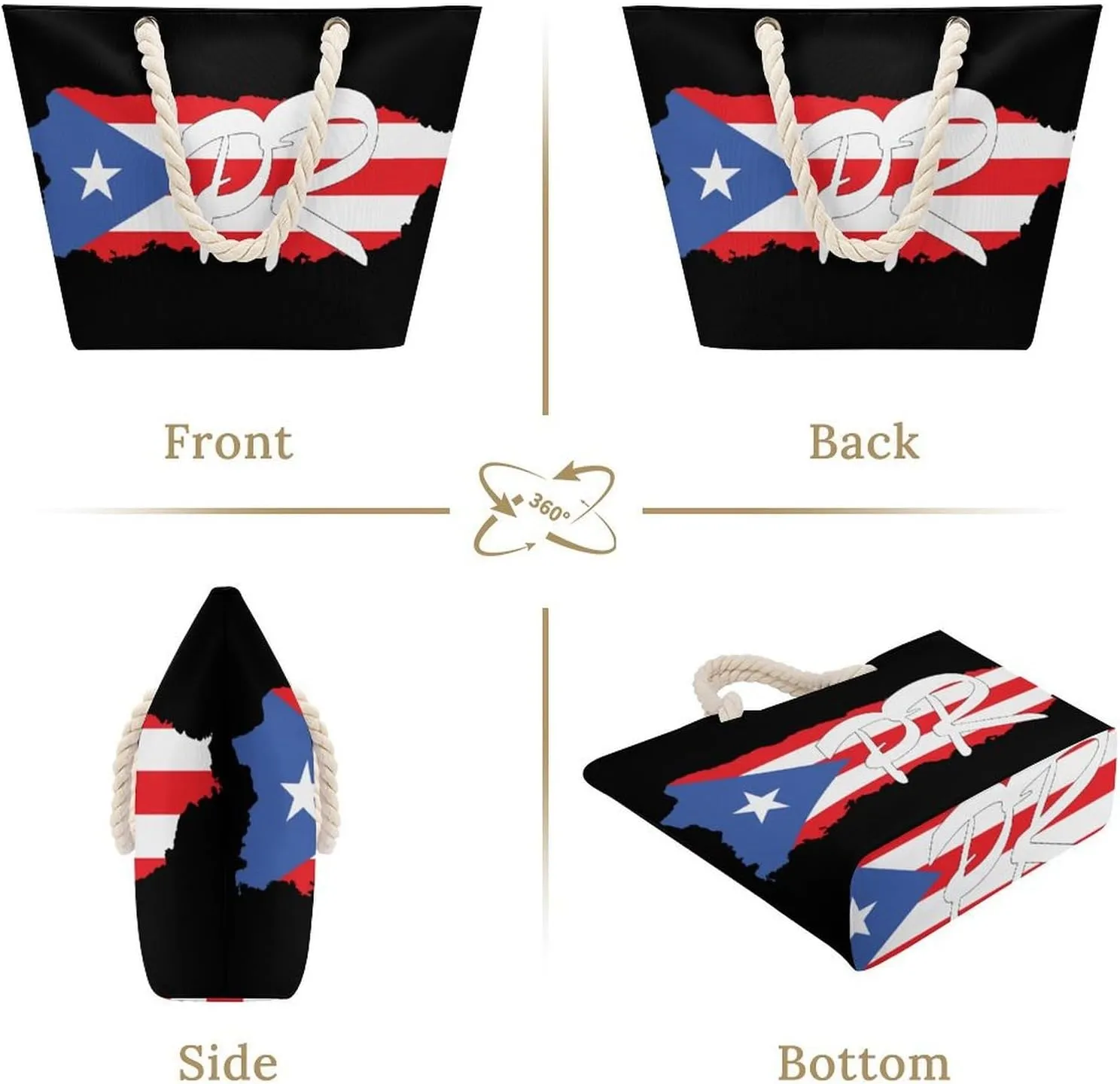 Tote Bag Large Handles Beach Bag with Zipper for Shopping Groceries Travel Outdoors Swim Pool Bag