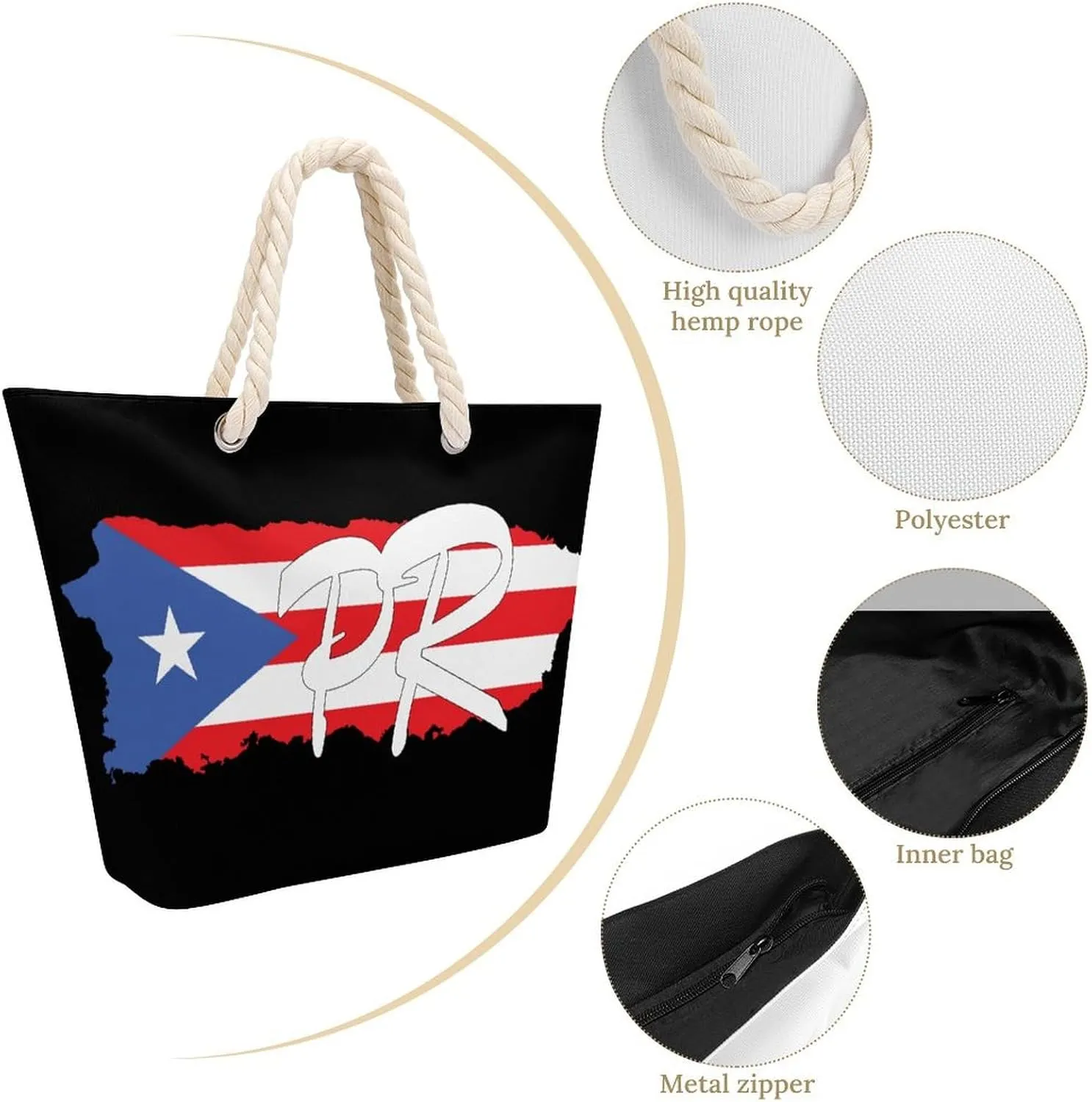 Tote Bag Large Handles Beach Bag with Zipper for Shopping Groceries Travel Outdoors Swim Pool Bag